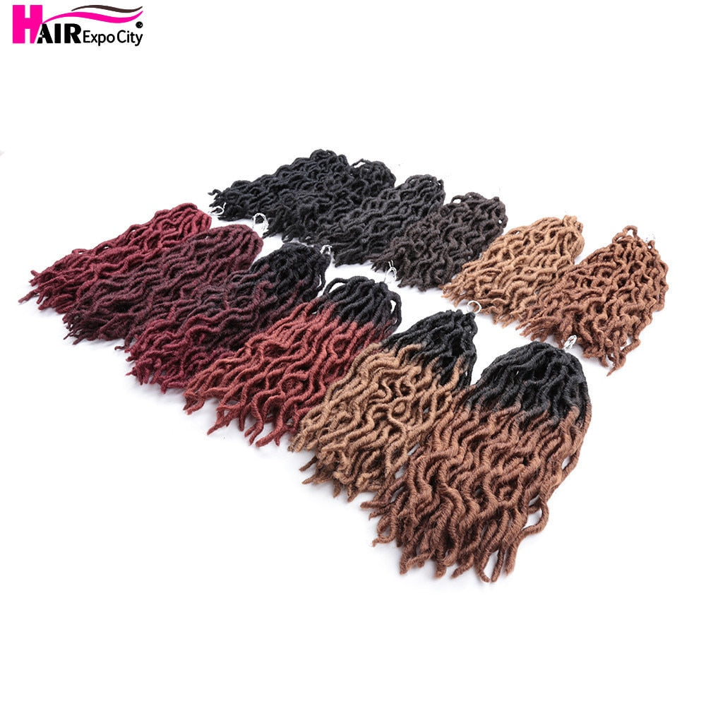 12Inch Goddess Faux Locs Crochet Hair Synthetic Wave Hair Ombre