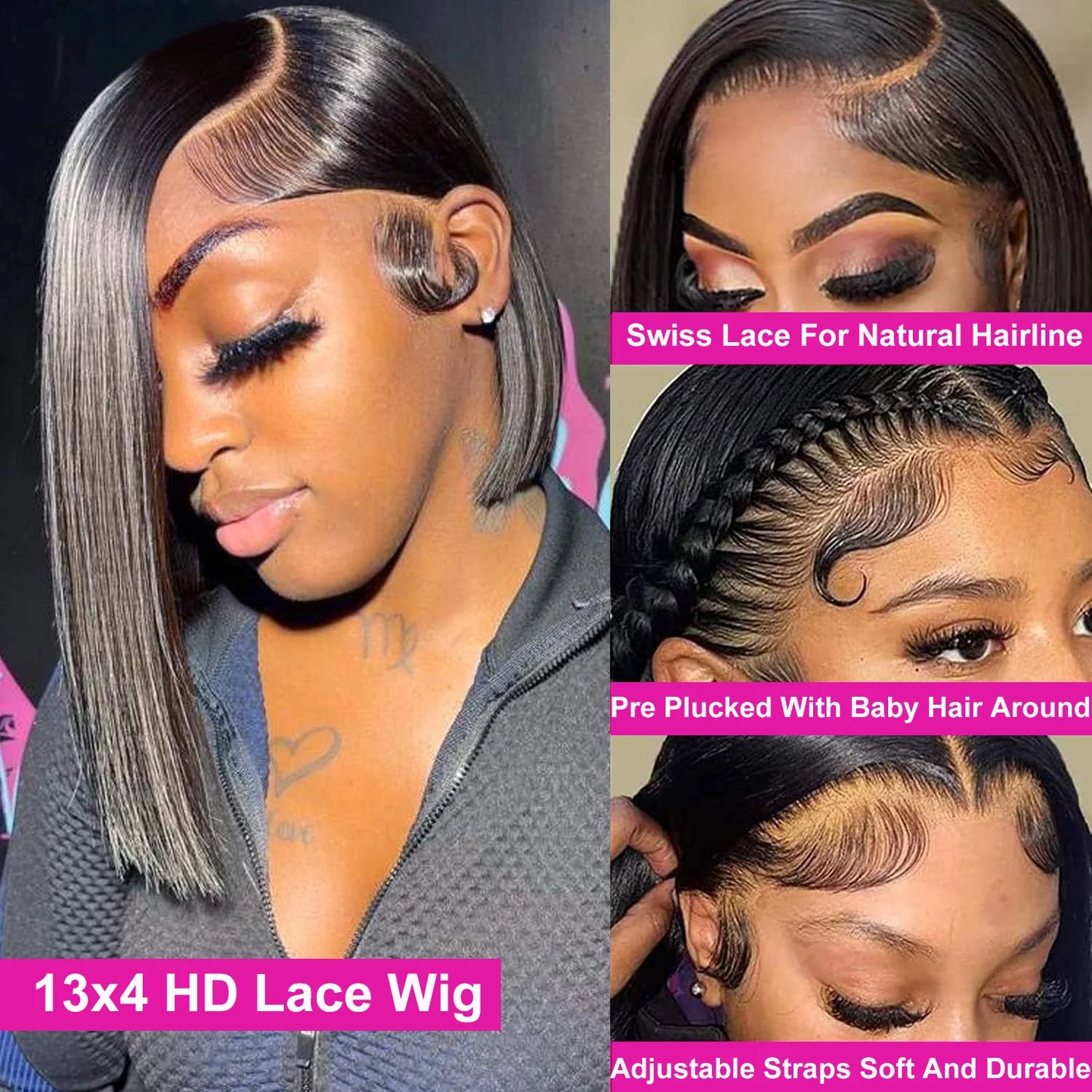 Straight Lace Frontal Bob Wig Pre Plucked 13x4 Human Hair Wigs