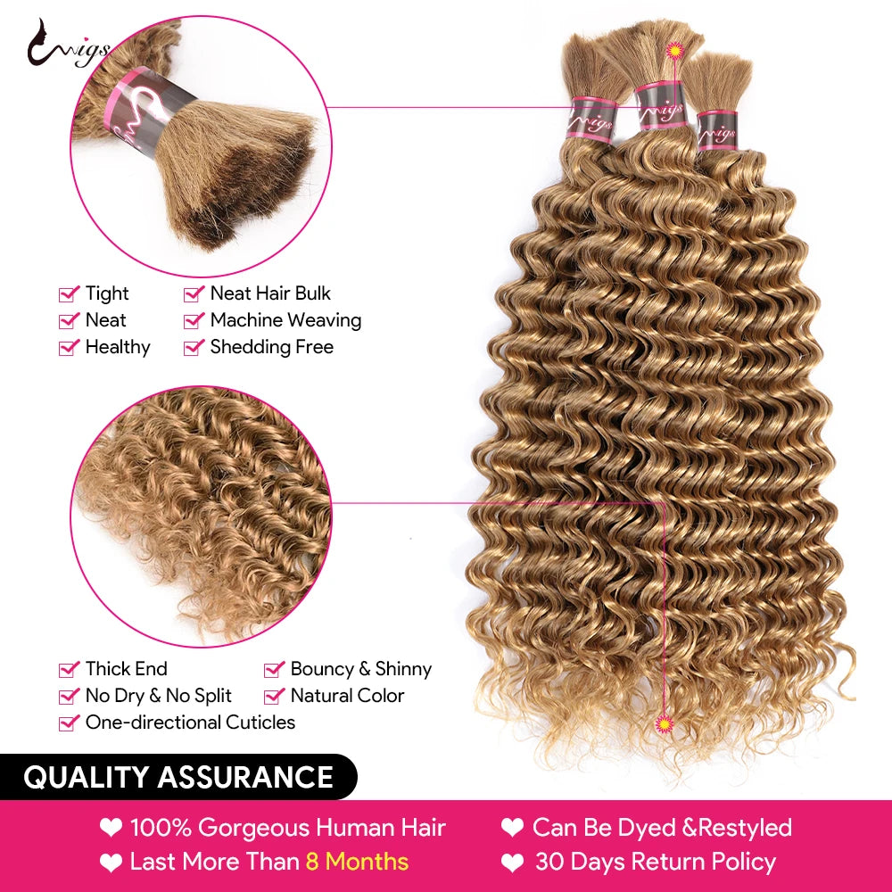 Uwigs Braiding Hair 27# Honey Blonde Bulk For Braiding Brazilian Deep