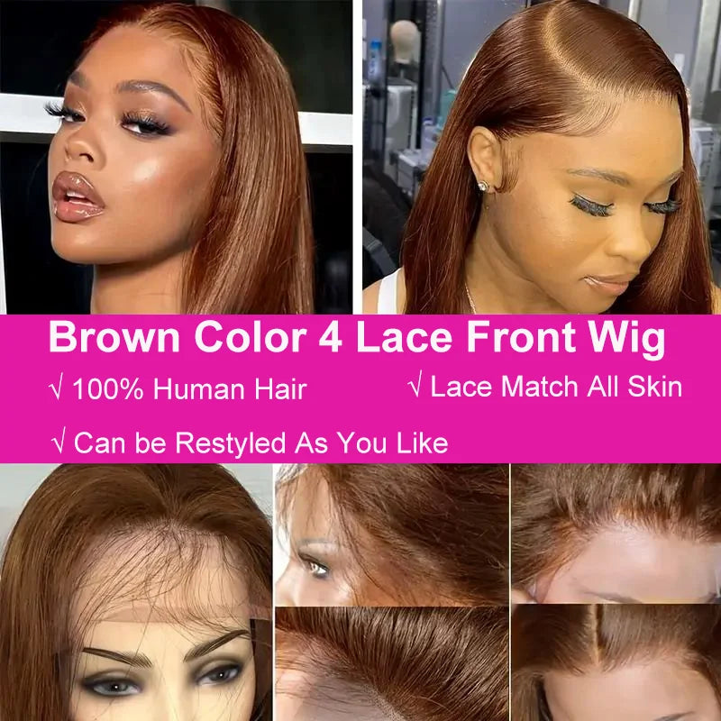 180% Color #4 Dark Brown Bob Wigs Straight 13x4 Lace Front Wig Free