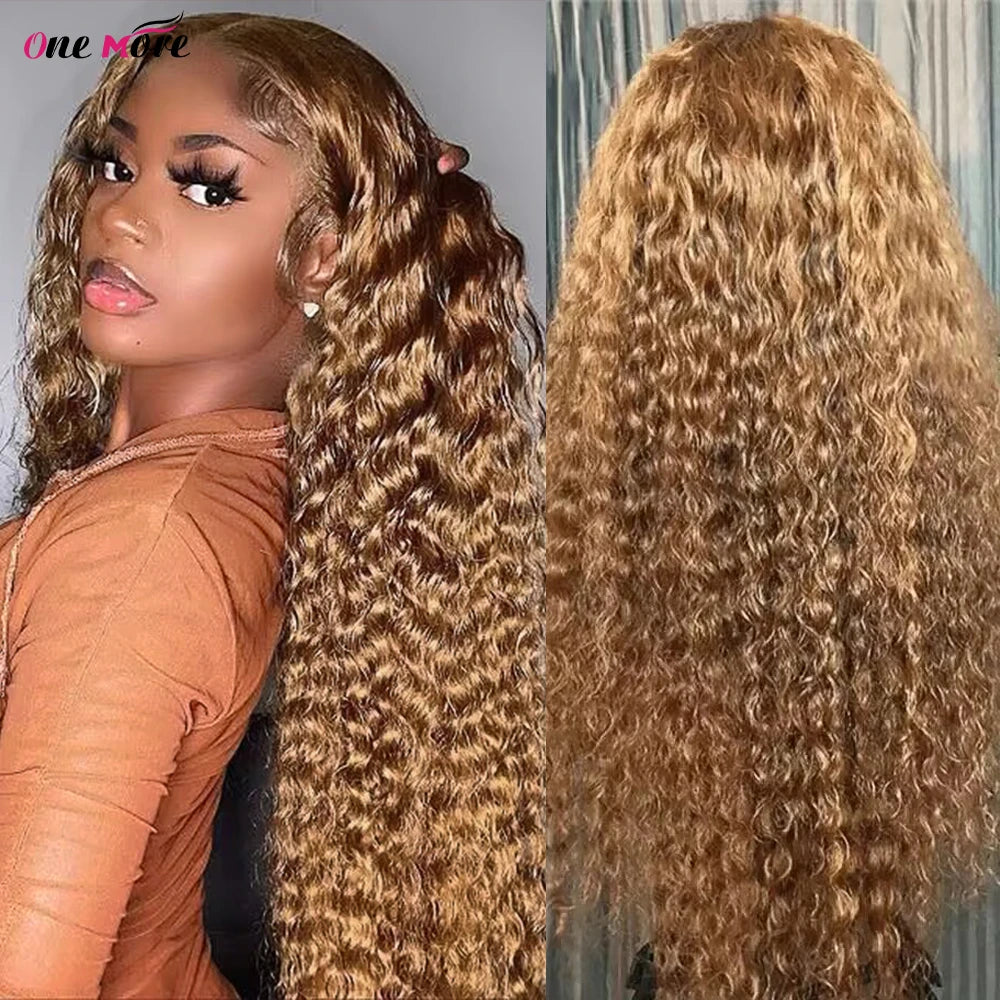 #27 Honey Blonde Lace Front Wig Deep Wave Frontal Wig Curly Human Hair