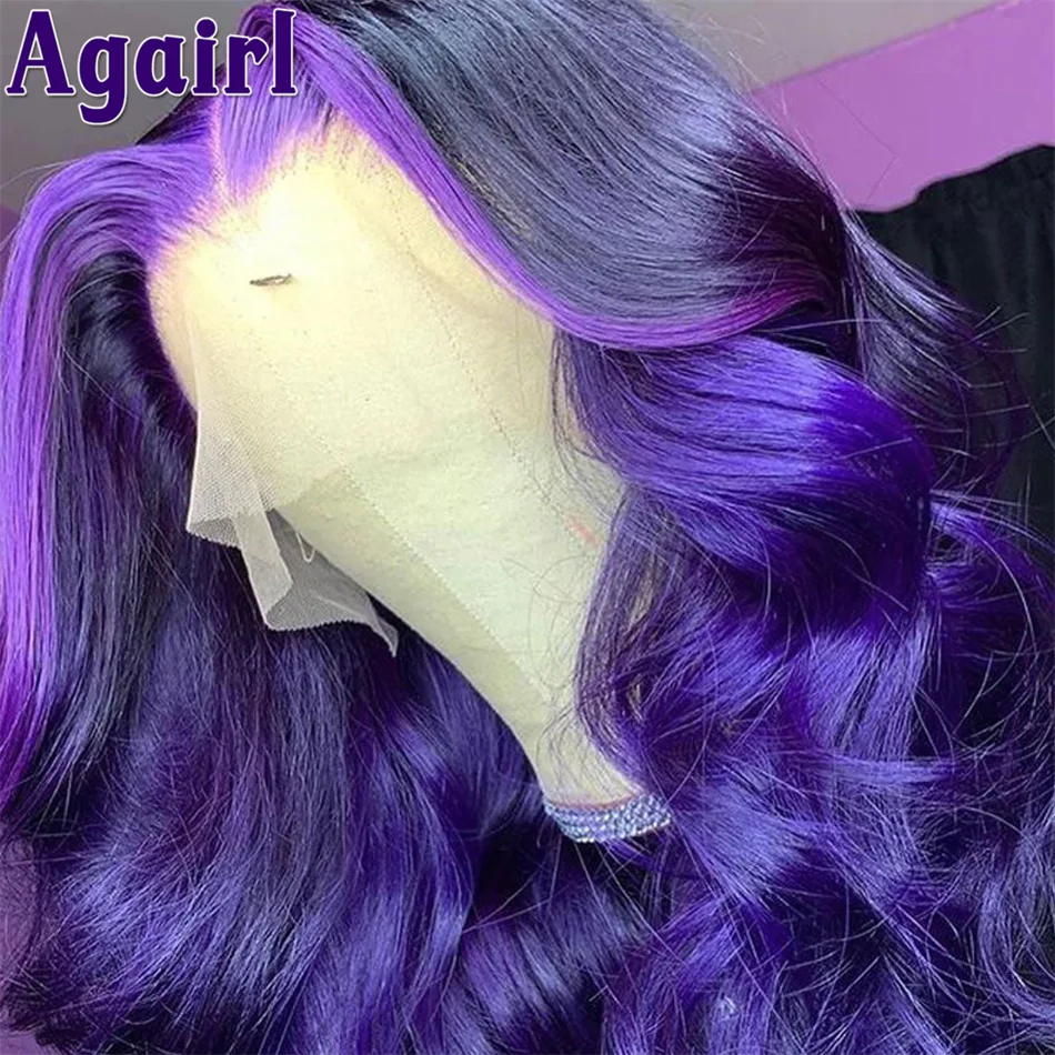 13X6 Transparent Full Lace Wigs Highlight Black And Purple Loose Wave