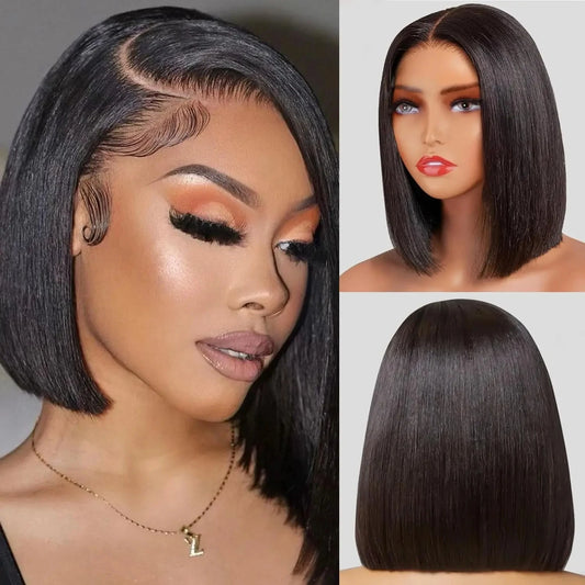 Short Straight Bob Human Hair Wigs 150% Density 13x4 Brazilian Remy