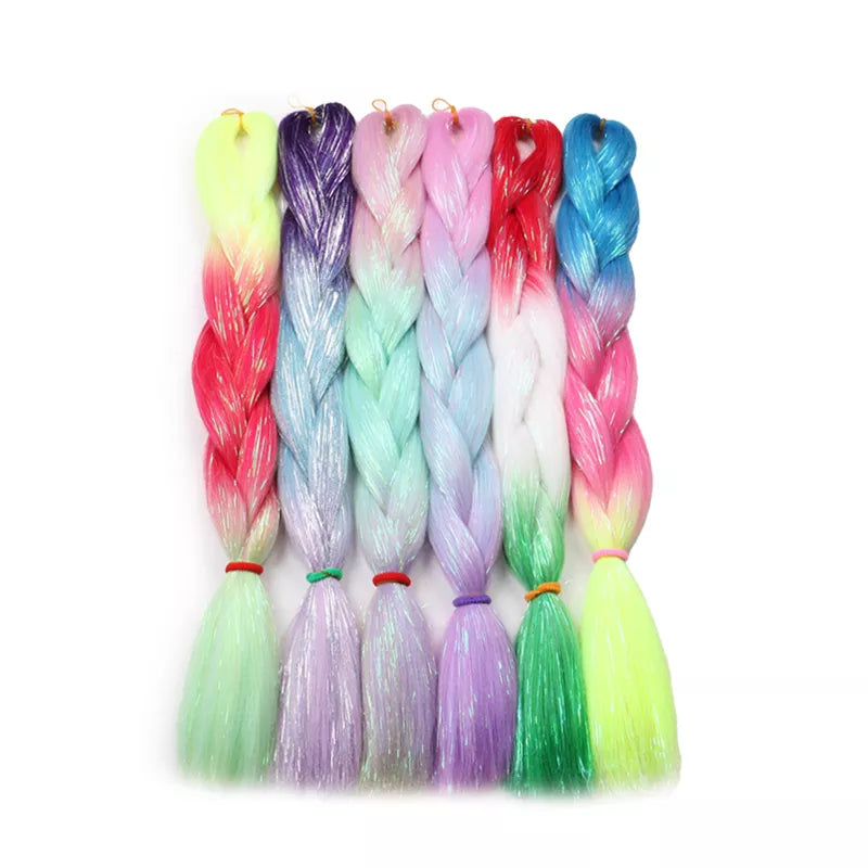 24inch Synthetic Braiding Hair Mix Tinsel Glitter Pink Red Green