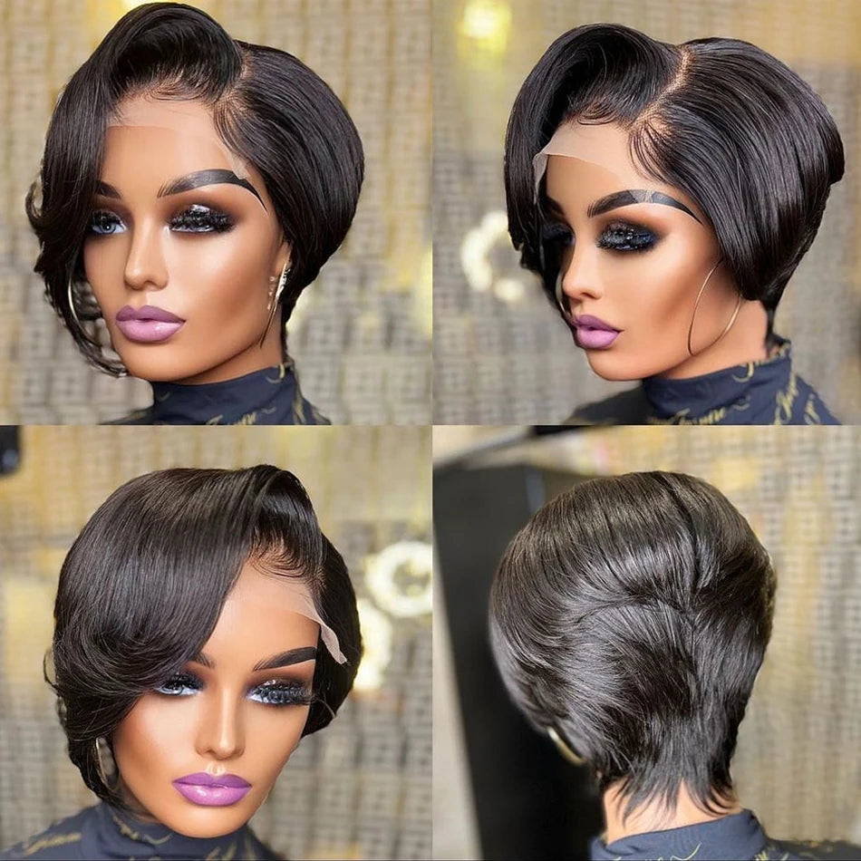 13x4 Pixie Cut Wig Human Hair Wigs Straight Lace Transparent Short Bob