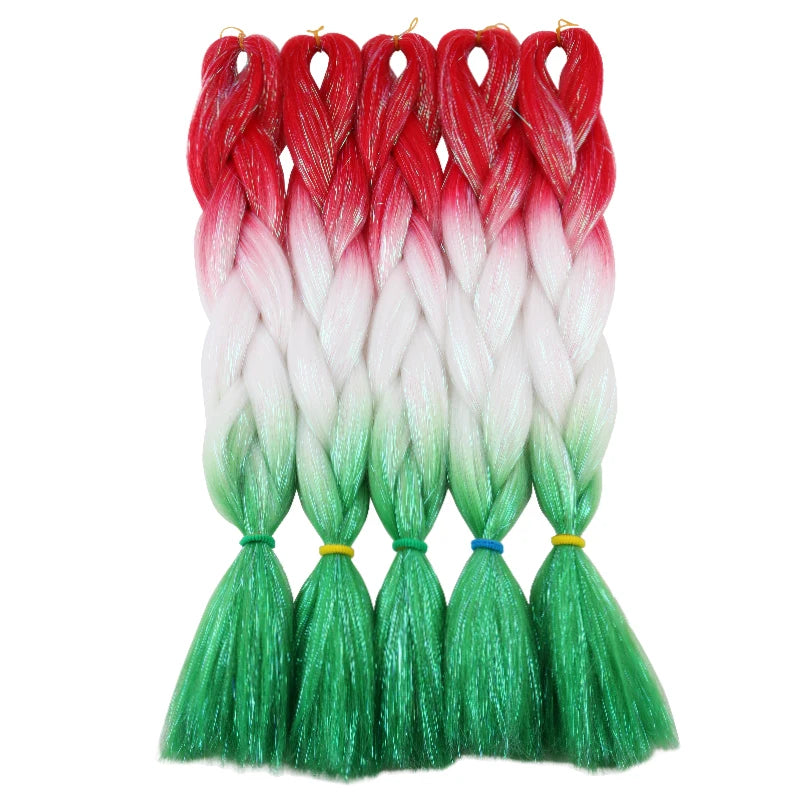 24inch Synthetic Braiding Hair Mix Tinsel Glitter Pink Red Green