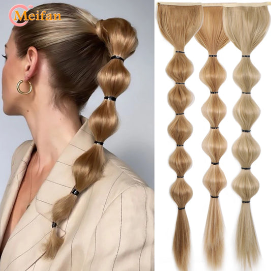 MEIFAN Synthetic Long Hair Lantern Bubble Ponytail Clip in Drawstring