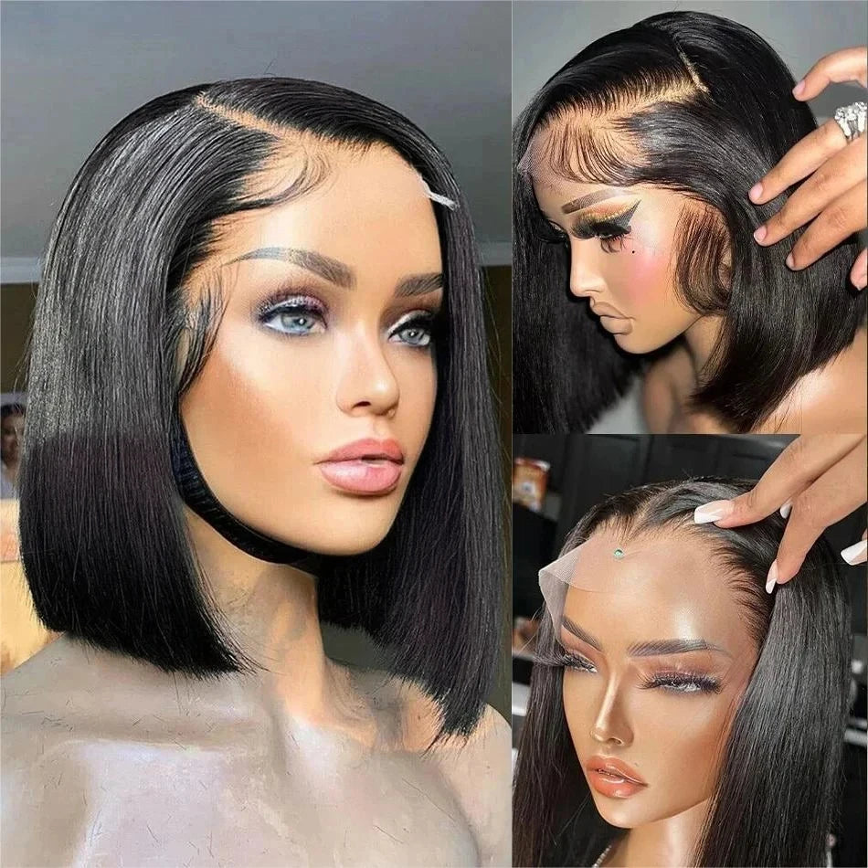 Short Straight Bob Human Hair Wigs 150% Density 13x4 Brazilian Remy