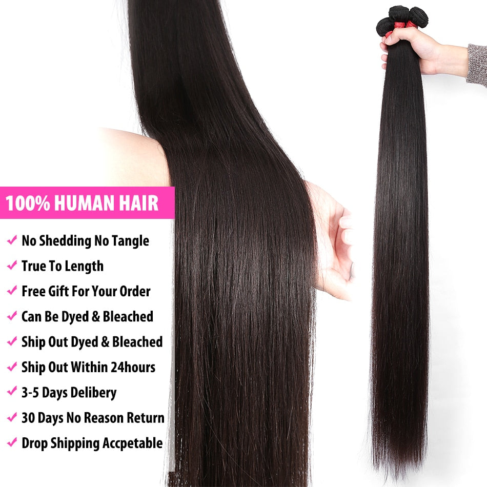 Fdx 30 32 34 36 38 40 Inch Silky Straight Brazilian Hair Weave Bundles