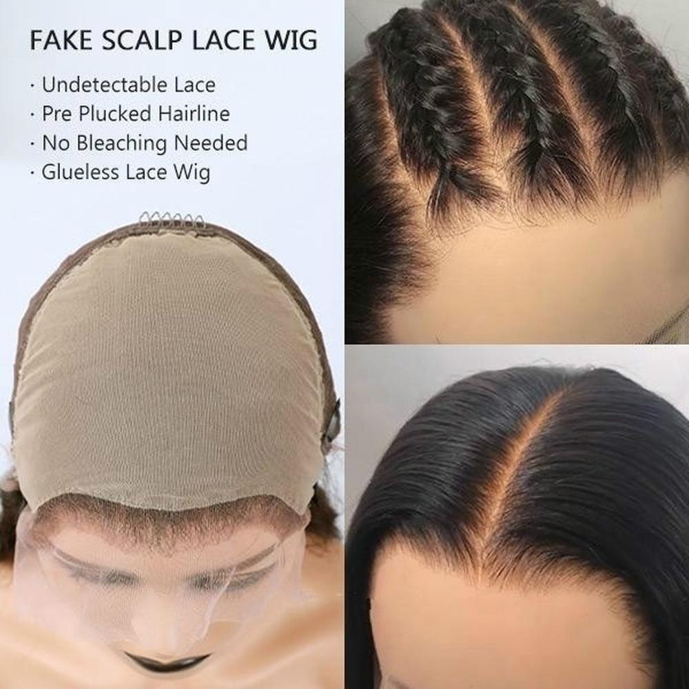 Fake Scalp Wig 13x4 Lace Front Human Wig Invisible Bleached Knots