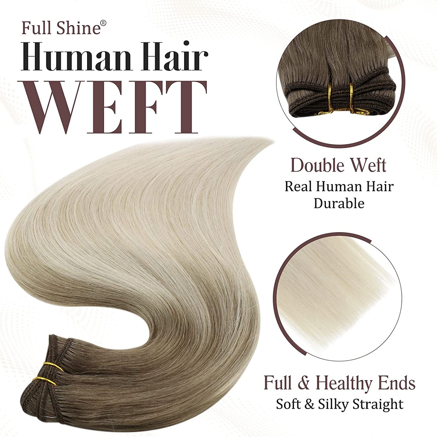 Full Shine Human Hair Weft Extensions Hair Bundles Ombre Blonde Color