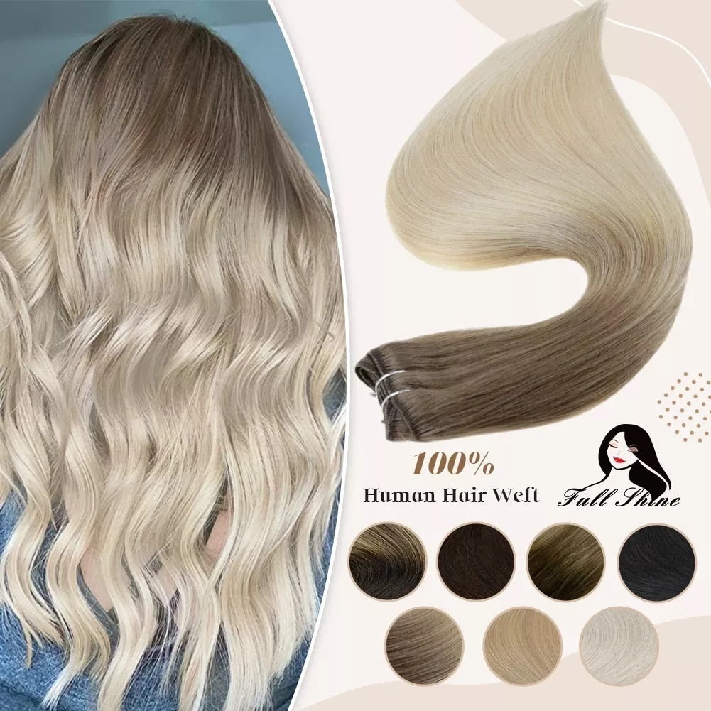 Full Shine Human Hair Weft Extensions Hair Bundles Ombre Blonde Color