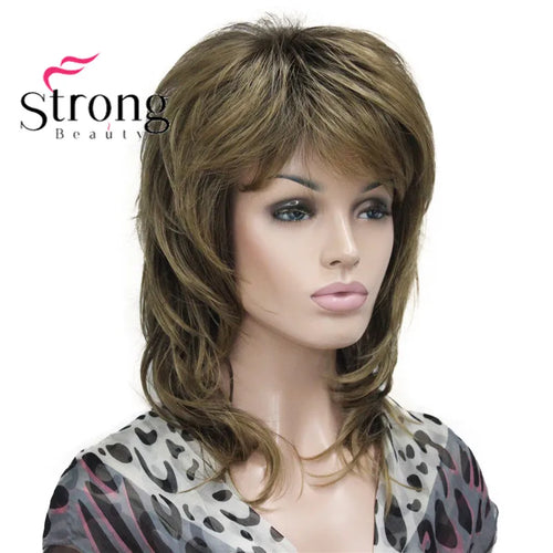 Lady Women Blonde With Dark Root Medium Length Cascaded Layers