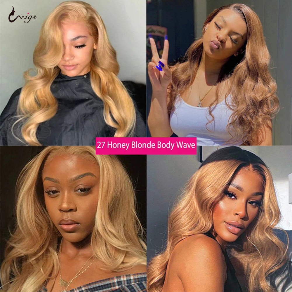 #27 Honey Blonde Human Hair Bundles with Closure Brazilian Hair Weave