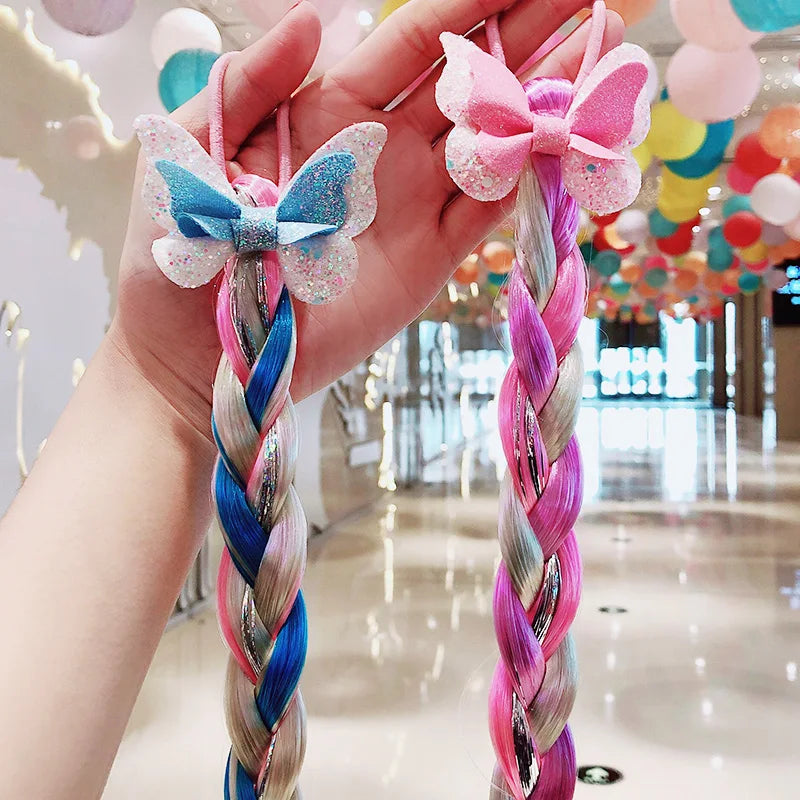 2021 New Girls Cute Cartoon Bow Butterfly Colorful Braid Headband Kids