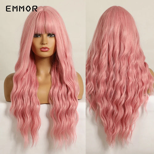 Emmor Ombre Black to Light Blonde Hair Wig Synthetic Long Wavy Wigs