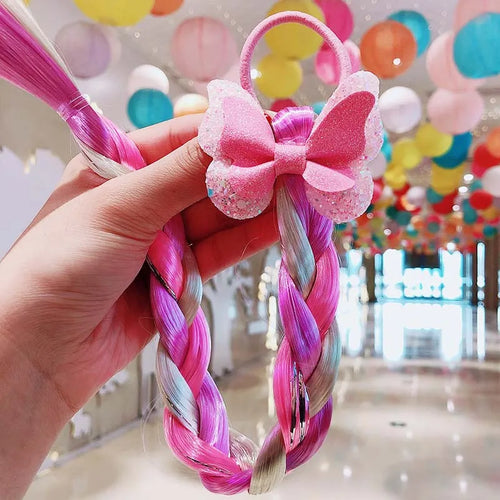 2021 New Girls Cute Cartoon Bow Butterfly Colorful Braid Headband Kids