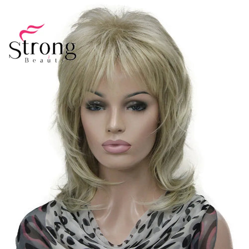 Lady Women Blonde With Dark Root Medium Length Cascaded Layers