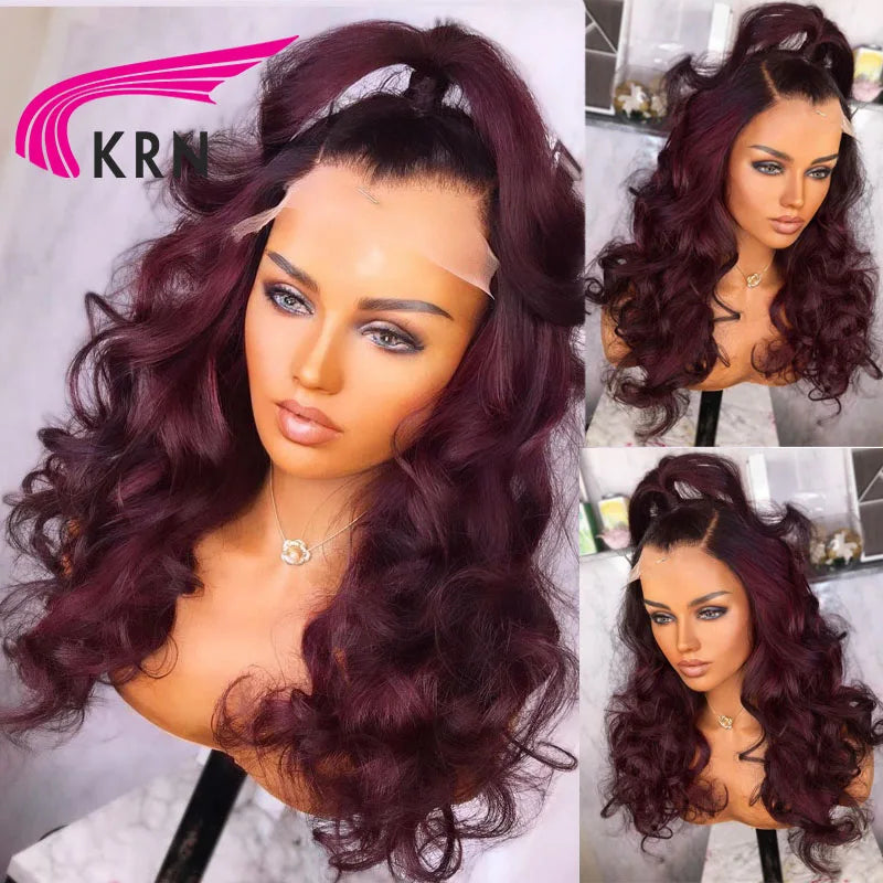 KRN Dark 99J Burgundy 13X4 Lace Frontal Wigs Colored 180% 13x4 Lace