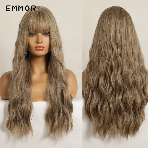 Emmor Ombre Black to Light Blonde Hair Wig Synthetic Long Wavy Wigs