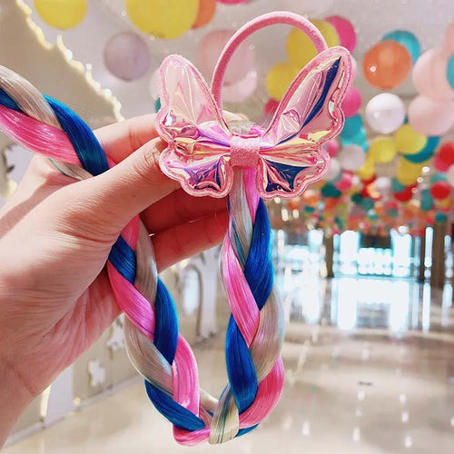 2021 New Girls Cute Cartoon Bow Butterfly Colorful Braid Headband Kids