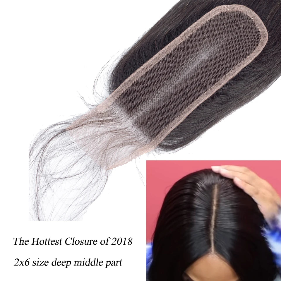 Queenlike Brazilian Raw Hair Weave Bundles With 2x6 Deep Kim Closure