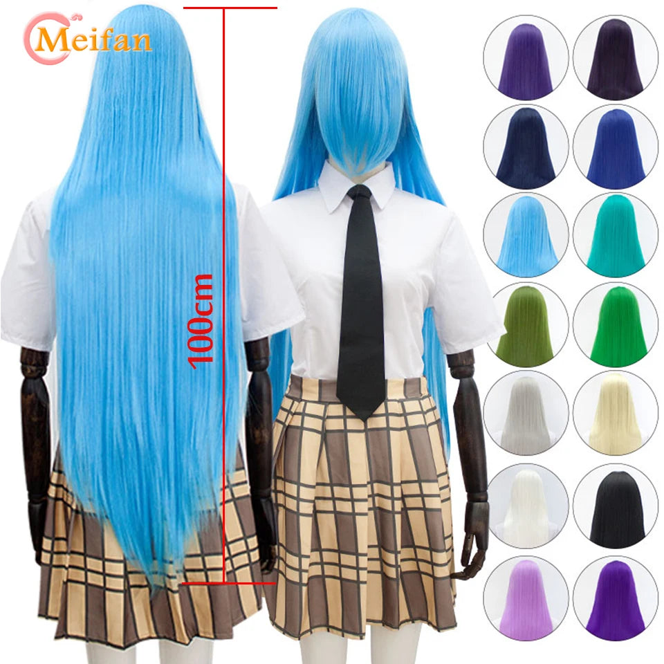 MEIFAN 100CM Synthetic Cosplay Anime Costume Wig Blonde Blue Red Pink