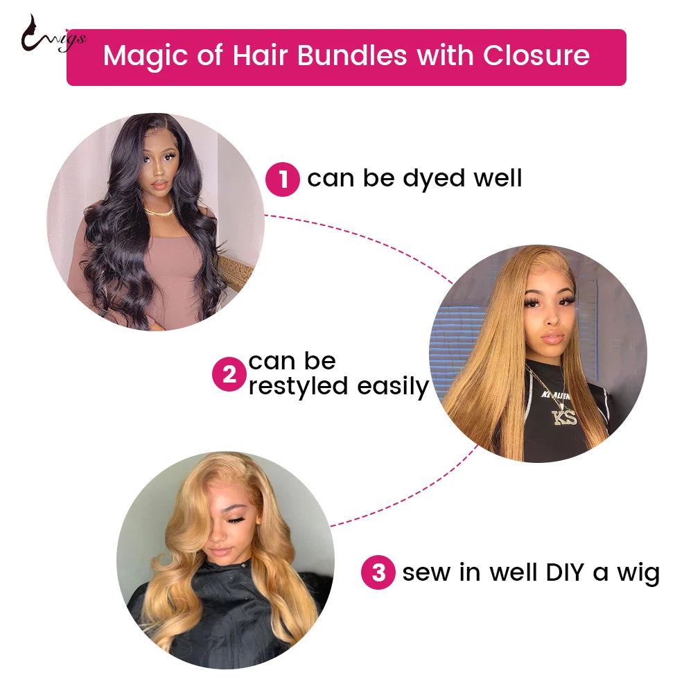 #27 Honey Blonde Human Hair Bundles with Closure Brazilian Hair Weave