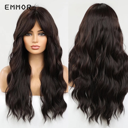 Emmor Ombre Black to Light Blonde Hair Wig Synthetic Long Wavy Wigs