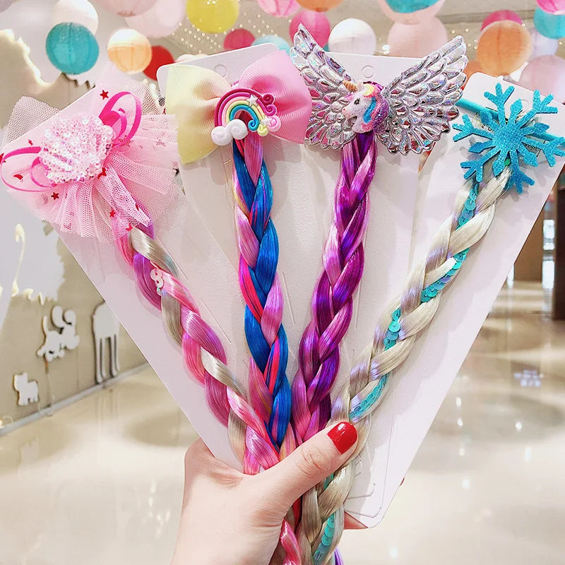 2021 New Girls Cute Cartoon Bow Butterfly Colorful Braid Headband Kids