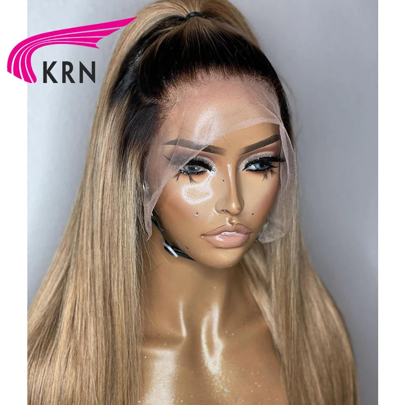 1B27 Straight Hair Lace Front Human Hair Wigs with Baby Hair