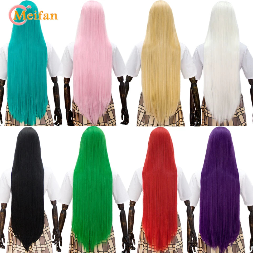 MEIFAN 100CM Synthetic Cosplay Anime Costume Wig Blonde Blue Red Pink