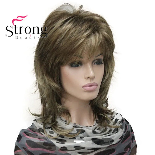 Lady Women Blonde With Dark Root Medium Length Cascaded Layers