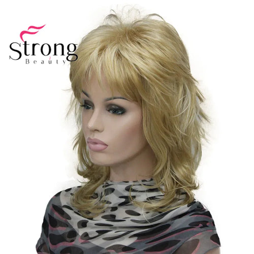 Lady Women Blonde With Dark Root Medium Length Cascaded Layers