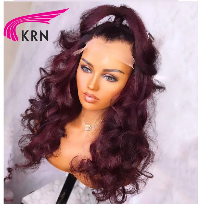 KRN Dark 99J Burgundy 13X4 Lace Frontal Wigs Colored 180% 13x4 Lace