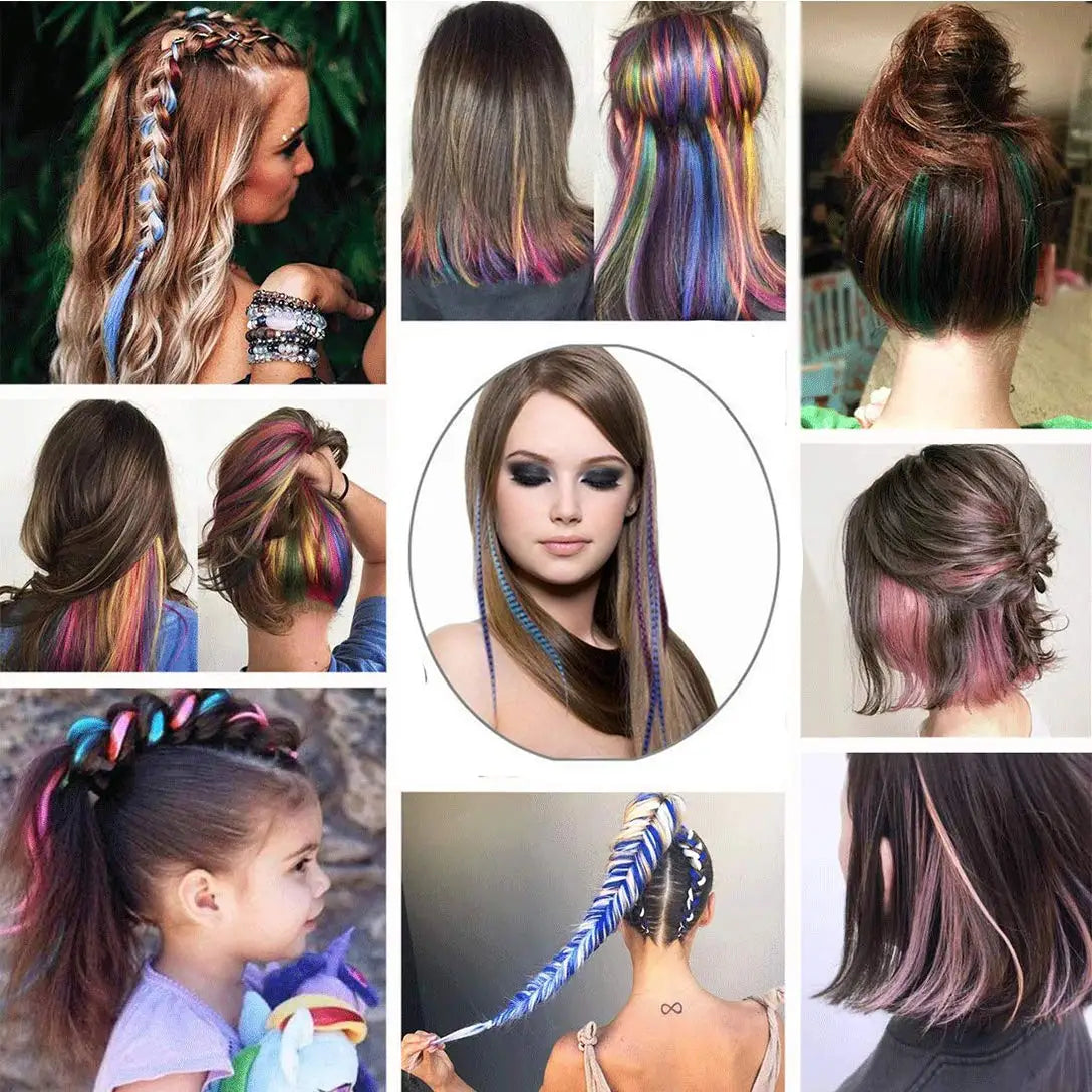 Fake Hair Colored Strands of Hair Extension False Rainbow Overhead