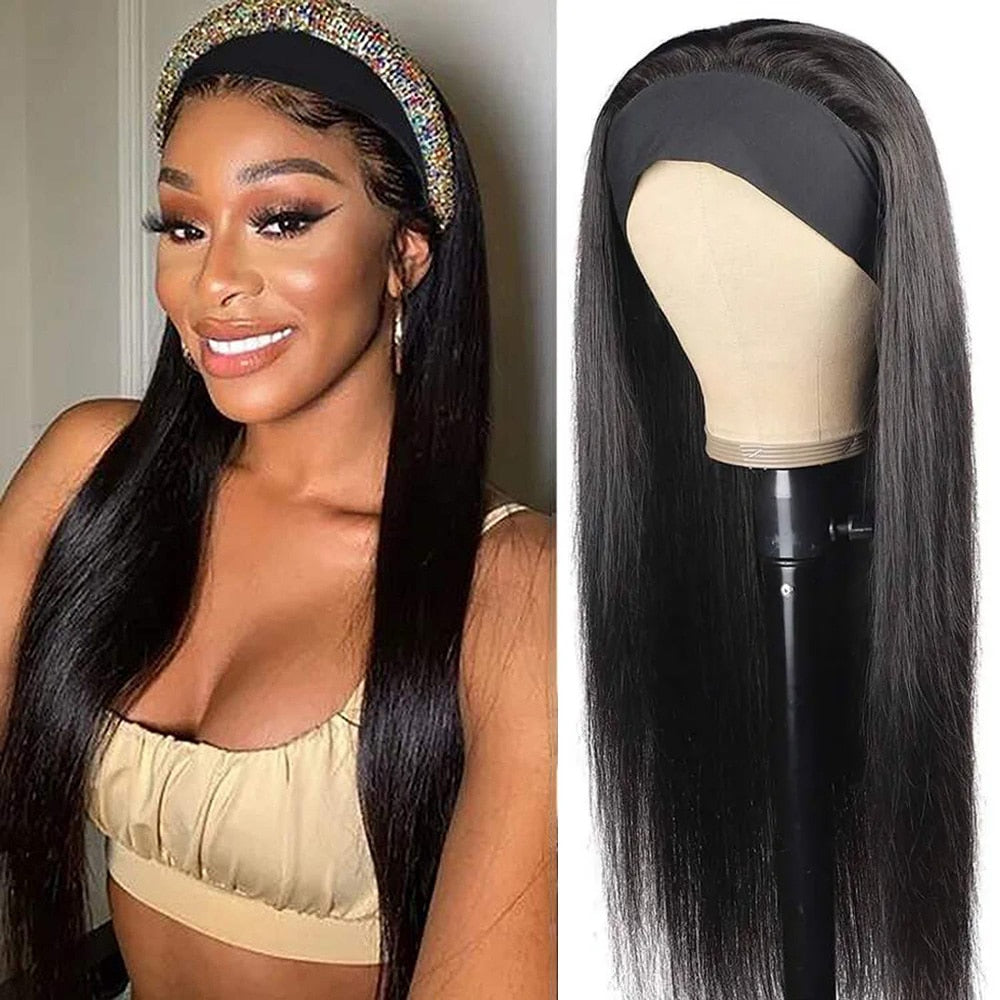 Headband Wig Human Hair Straight | Headband Wig Full Machine Wigs -