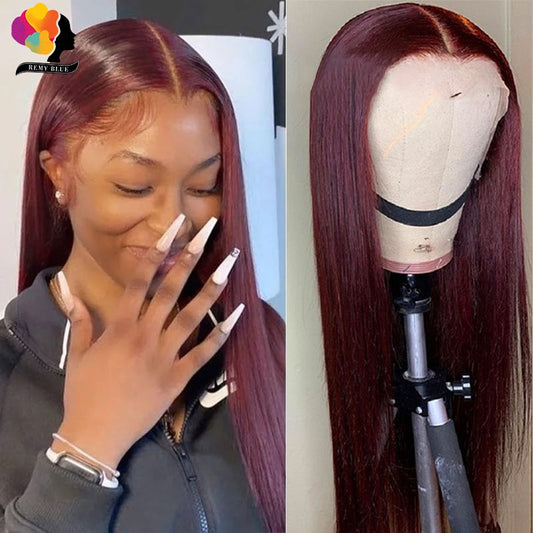 Peruvian Straight Hair 13X1 Lace Front Wig Human Hair Wigs 99J Red