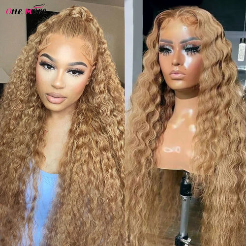 #27 Honey Blonde Lace Front Wig Deep Wave Frontal Wig Curly Human Hair