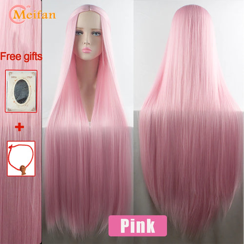 MEIFAN 100CM Synthetic Cosplay Anime Costume Wig Blonde Blue Red Pink