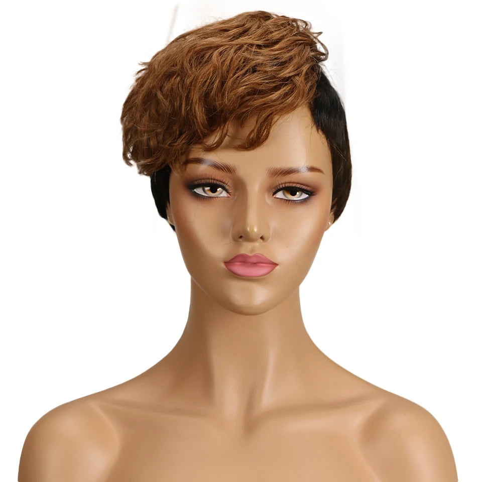 Lekker Wear to go Highlight Gold Brown Short Pixie Cut Human Hair Wigs