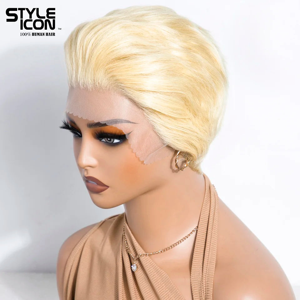 Slicked-Back Straight Wigs Pixie Cut Straight Bob Short Human Hair