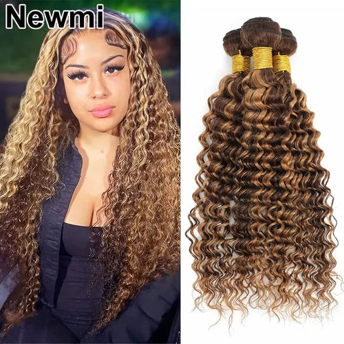 30 inch Blonde Highlight Deep Wave Human Hair Bundles P4/27 Ombre