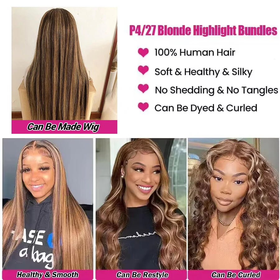 Highlight Bundles Straight Human Hair Bundles P4/27 Colored Ombre