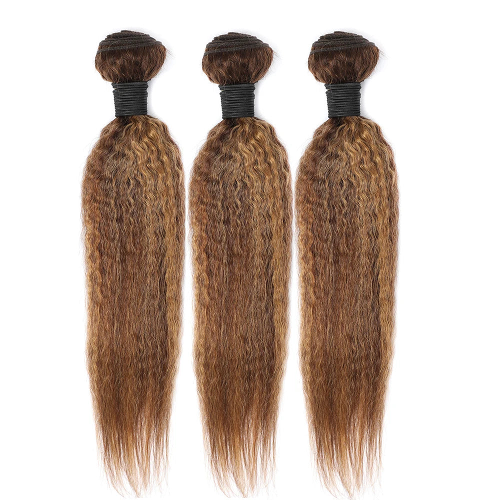 Highlight Kinky Straight Human Hair Bundles 30 inch Ombre Brown Blonde