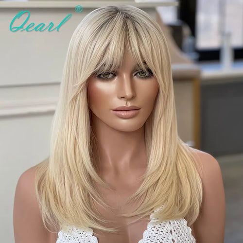 Light Honey Blonde Bob Lace Wig with Bangs Brazilian Human Hair Wig