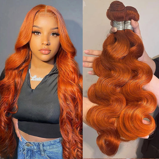 Orange Ginger Bundles Brazilian Human Hair Body Wave Bundles Weave