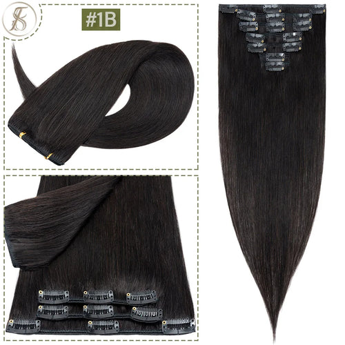 TESS 7Pcs/Set Human Hair Clip In Hair Extensions Natural Extension