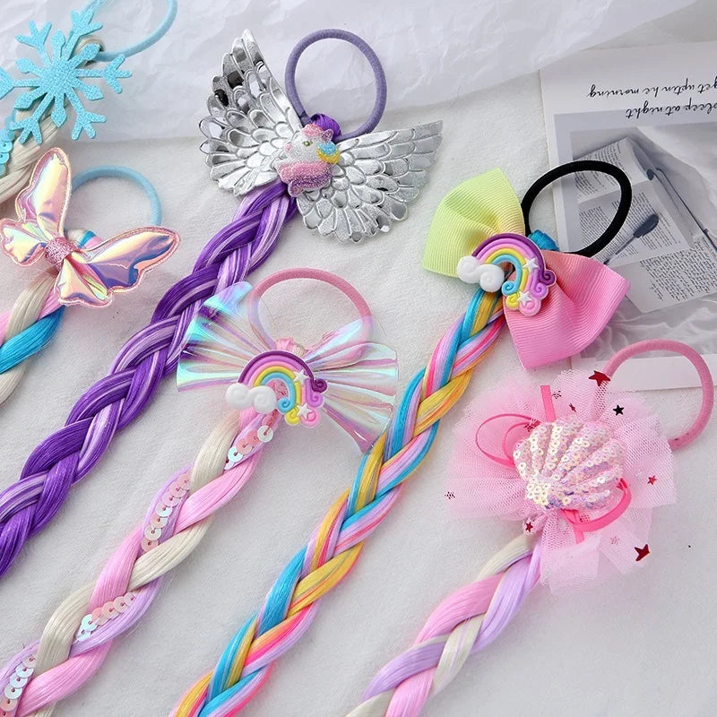 2023 New Girls Cute Cartoon Bow Butterfly Colorful Braid Headband Kids