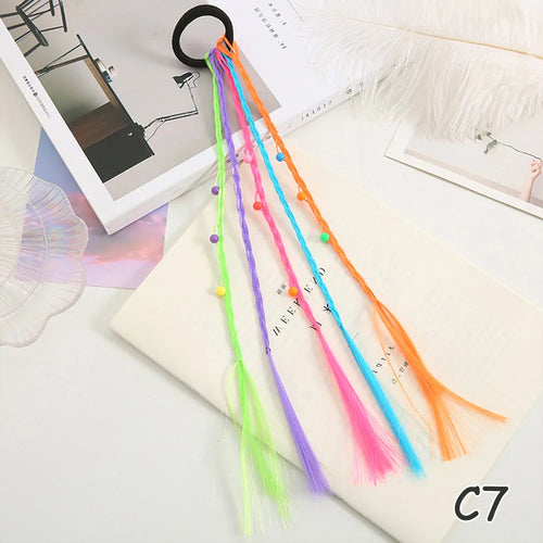 Synthetic Colorful Braids Hair Extensions With Rubber Bands Rainbow